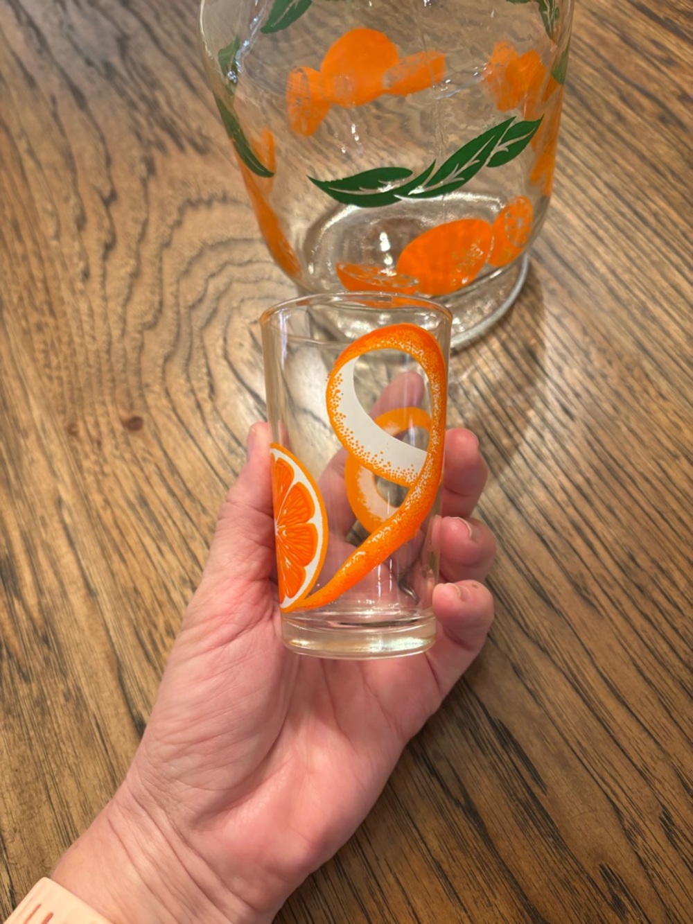 Vintage 1960s Anchor Hocking Citrus Orange Juice Carafe & 4 Juice Glasses MCM - Picture 12 of 15
